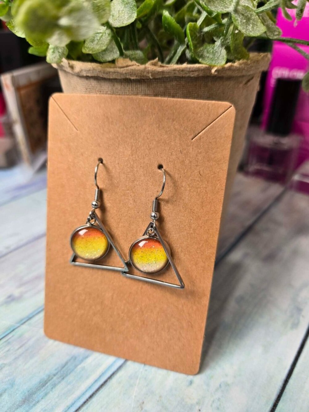 Candy Corn Themed Dangle Earrings